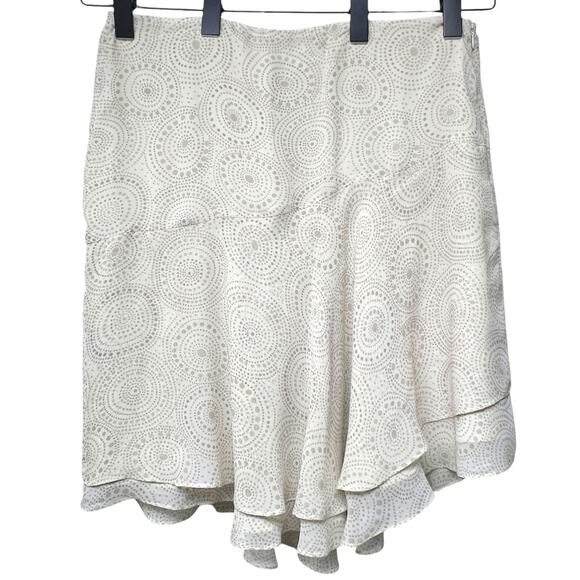 Calvin Klein Beige Silk Lined Circle Print Short Skirt Size 12 Asymmetric Tiered - Picture 2 of 5